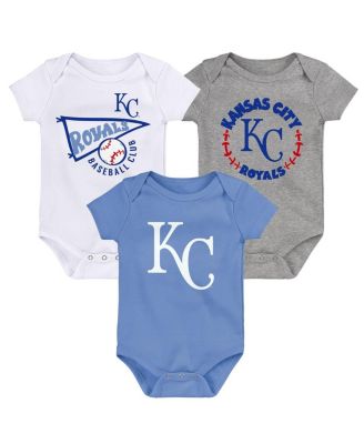 Newborn and Infant Boys and Girls Light Blue, White, Heather Gray Kansas City Royals Biggest Little Fan 3-Pack Bodysuit Set