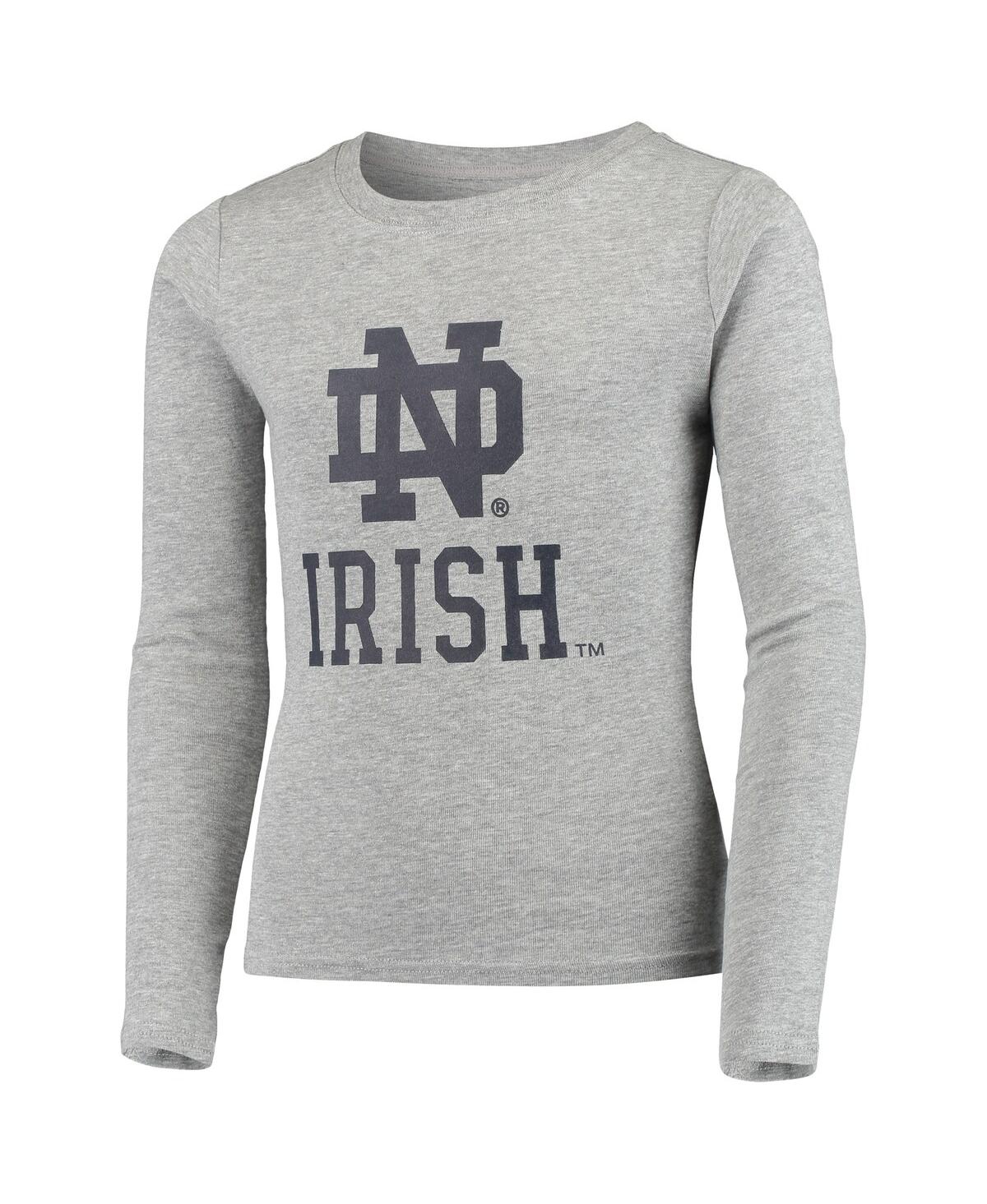 Outerstuff Big Boys And Girls Heathered Gray Notre Dame Fighting Irish Long Sleeve T-shirt And Pant Sleep Set In Heathered Gray