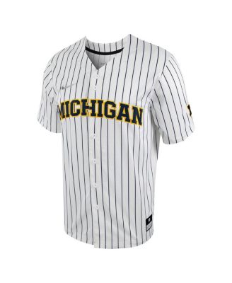 Men's White, Navy Michigan Wolverines Pinstripe Replica Full-Button Baseball Jersey