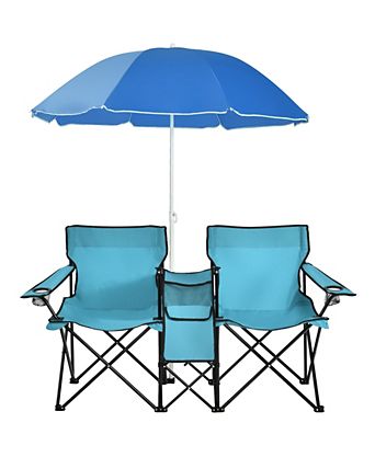 Folding Picnic Double Chair W/Umbrella Table Cooler Beach