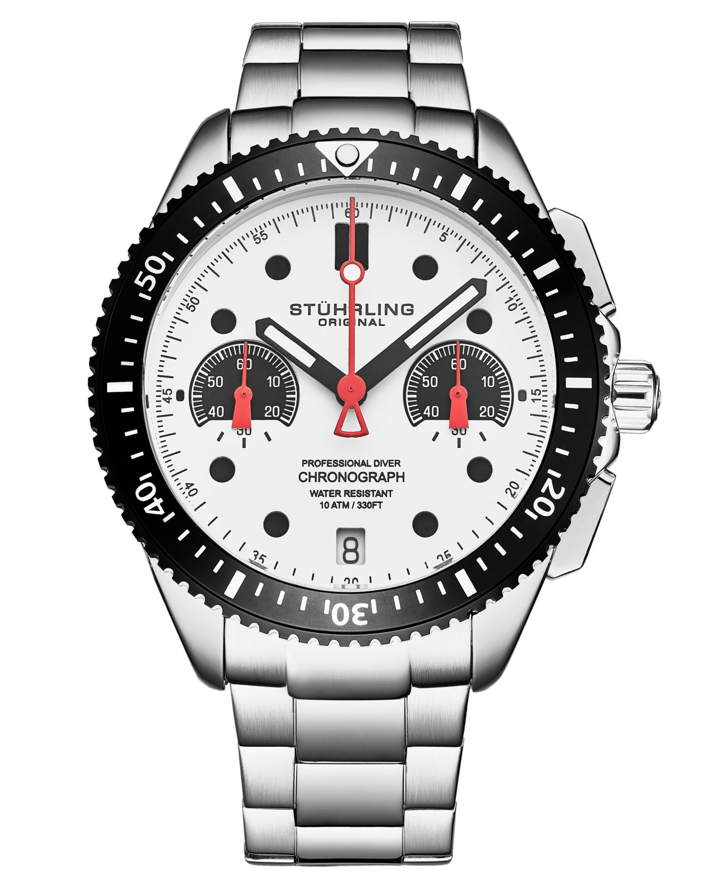 Мужские часы Stuhrling Monaco Silver-tone Stainless Steel, Silver-Tone Dial, 47mm Round Watch, цвет: Серебряный — фото 1
