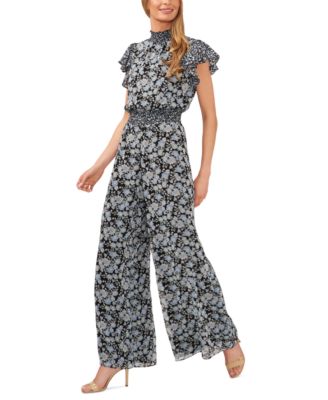 CeCe Women's Floral-Print Flutter-Sleeve Jumpsuit - Macy's