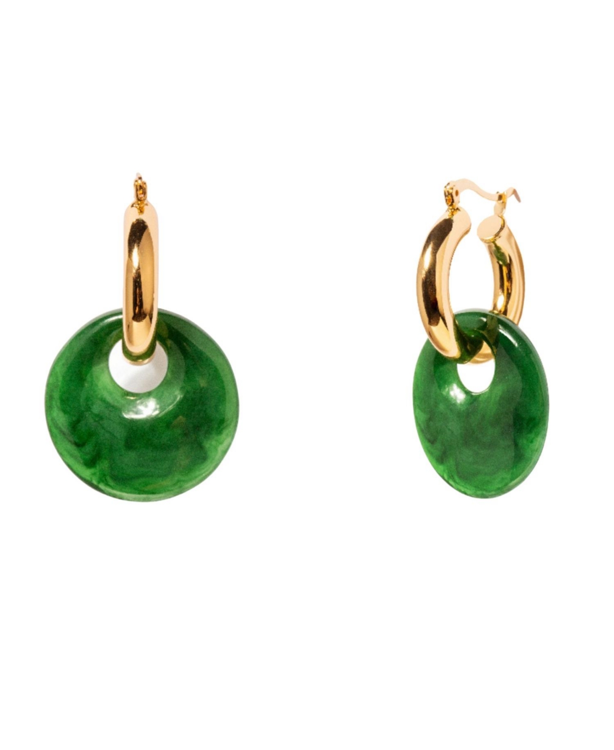 Little Sky Stone Women's Donut Charm Chunky Hoop Earrings In Green