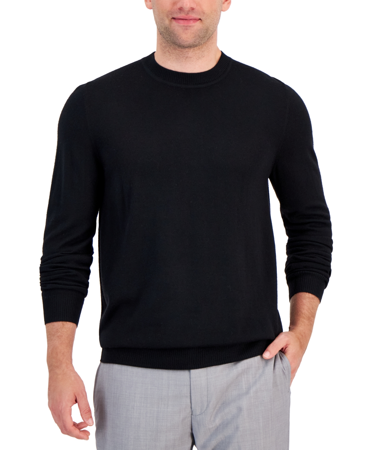 Alfani Men's Long-sleeve Crewneck Merino Sweater, Created For Macy's In Neo Navy