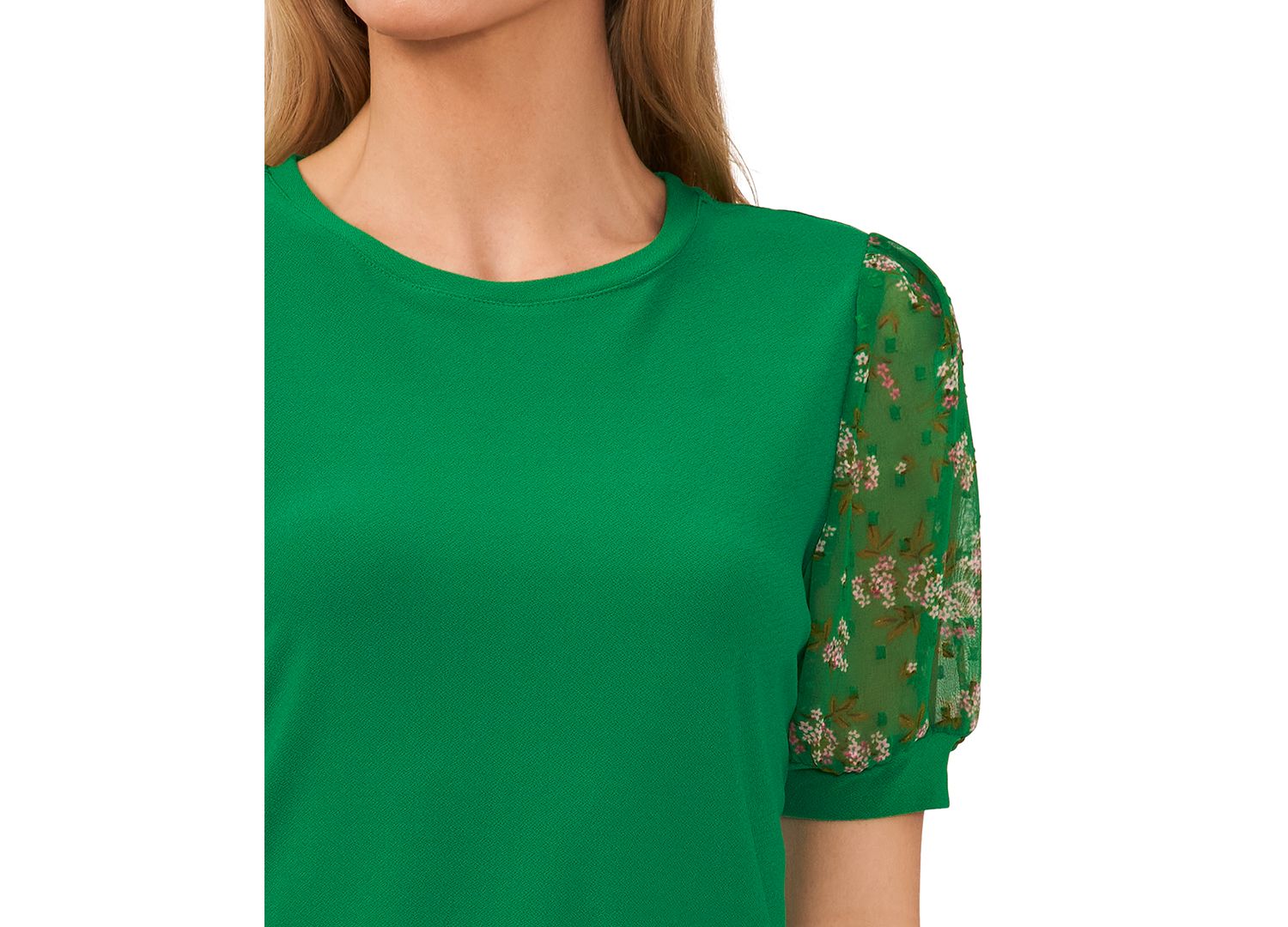 Women's Mixed Media Puff Sleeve Bouquet Knit Top