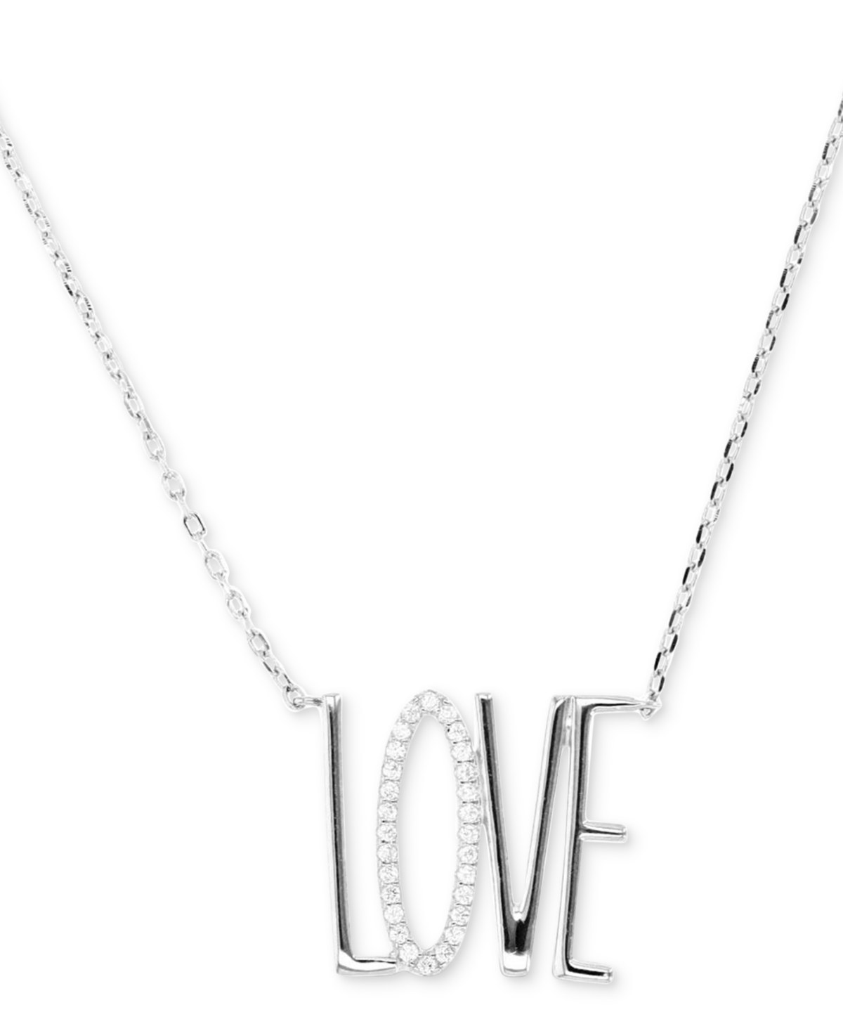 Macy's Cubic Zirconia Love Pendant Necklace, 16" + 2" Extender In Silver