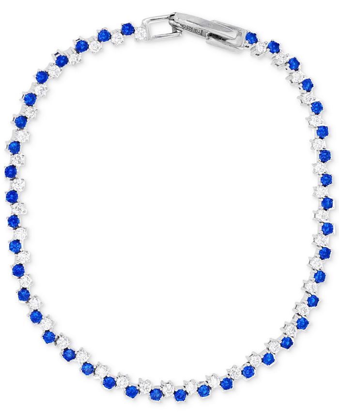 Macy's Blue & White Cubic Zirconia Link Bracelet in Sterling Silver ...