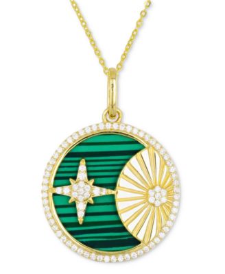 Macy's - Striated Green Stone & Cubic Zirconia Star & Sun Disc 18" Pendant Necklace