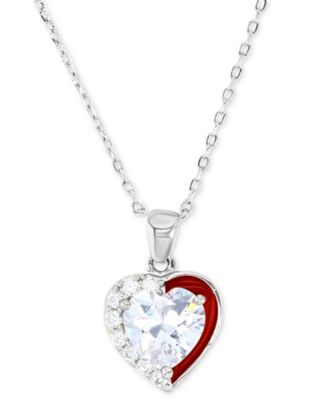 White Cubic Zirconia & Enamel Heart 18" Pendant Necklace (Also in Pink Cubic  Zirconia)