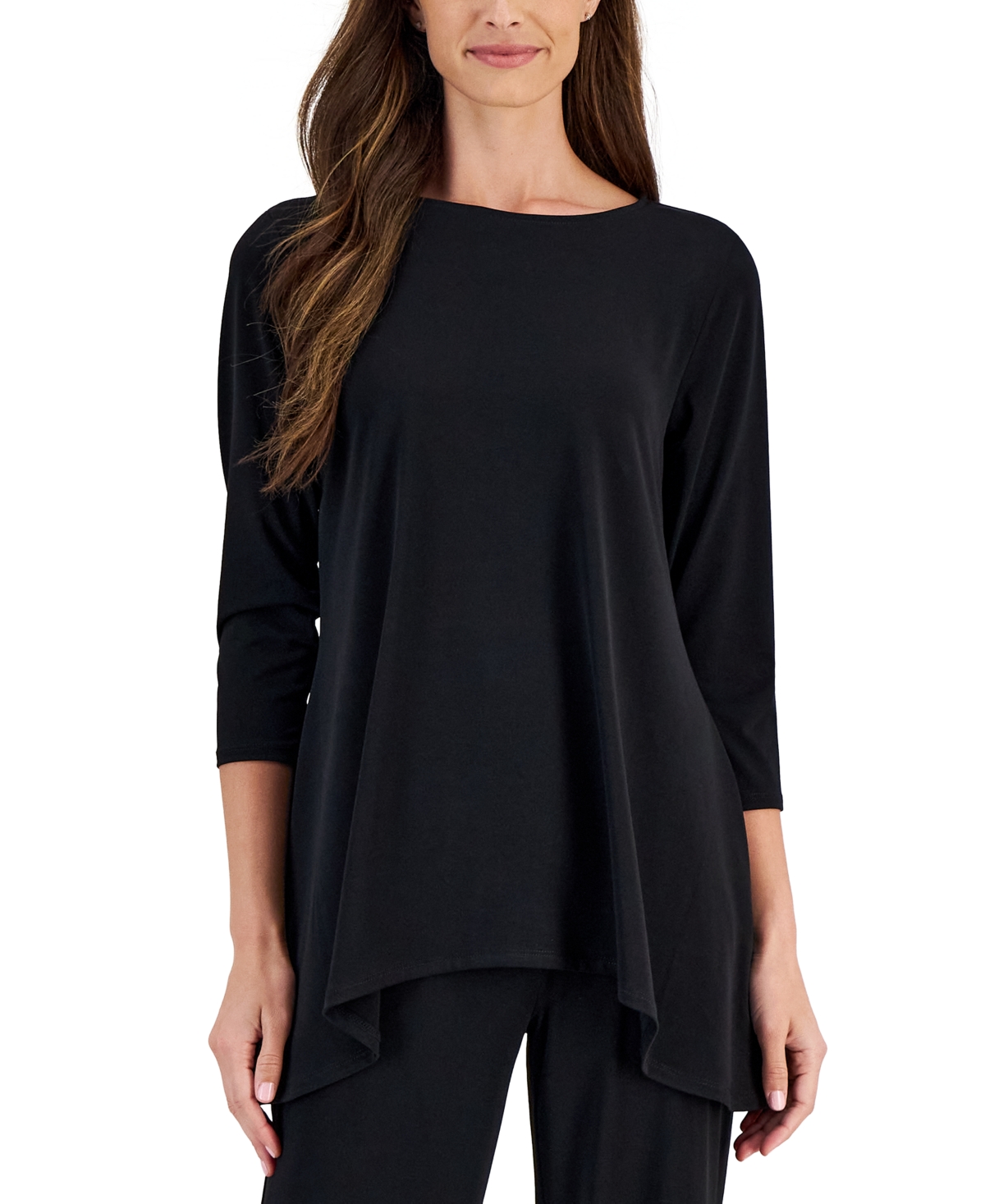 Shop Jm Collection Women's 3/4-sleeve Knit Top, Created For Macy's In Deep Black