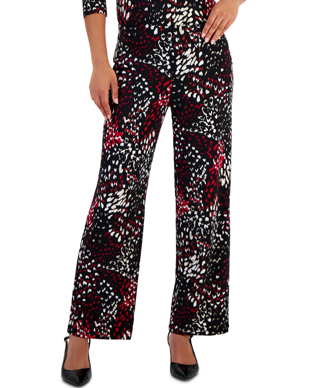 Women's Variation Spots Printed Pull-On Pants, Created for Macy's - Deep Black Combo