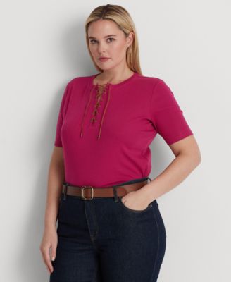 Lauren Ralph Lauren - Plus Size Lace-Up Crewneck Top