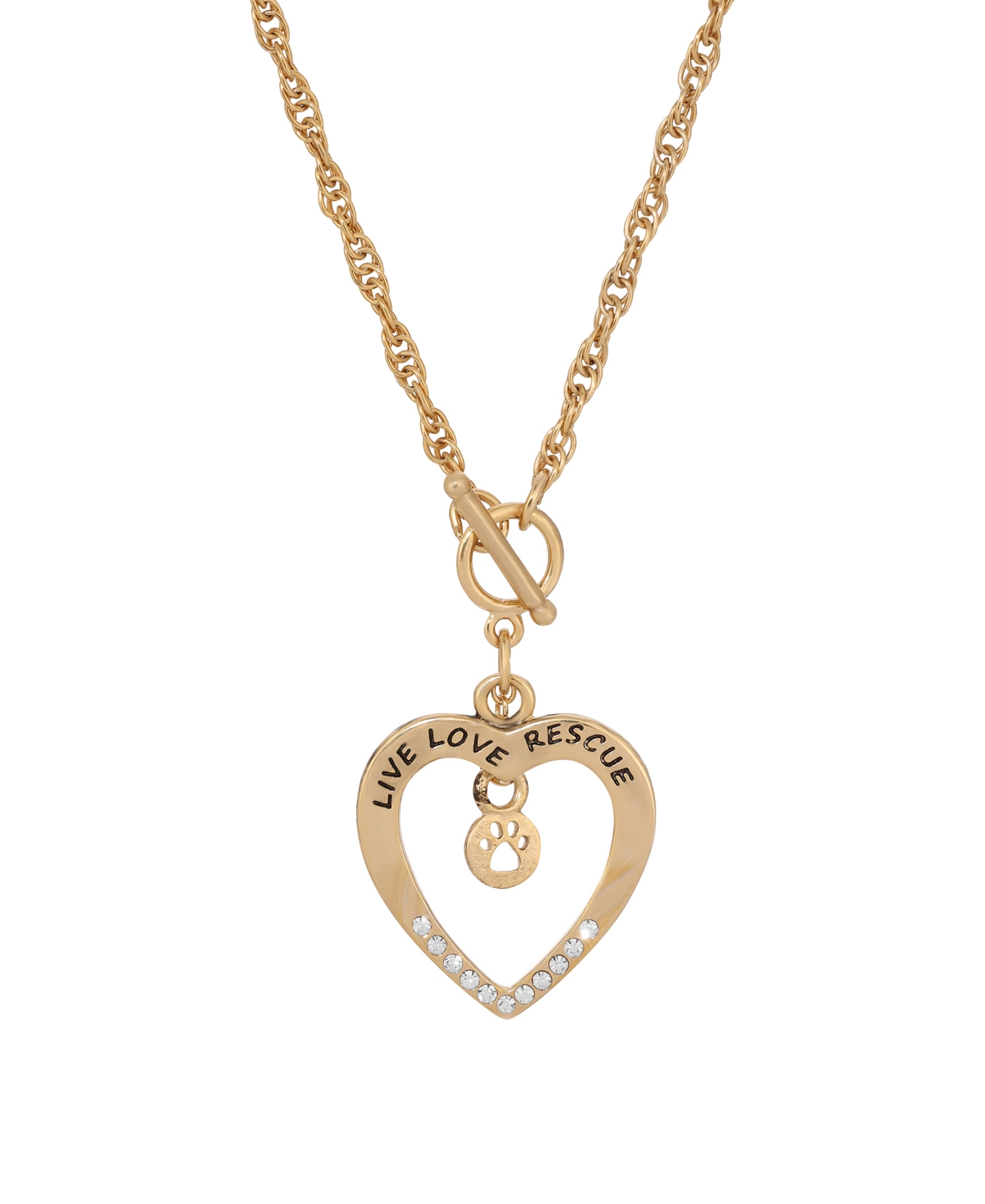 2028 Crystal Live Love Rescue Heart Necklace In Gold