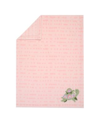 Sea Dreams Cozy Pink Fleece Turtle Applique Baby Blanket