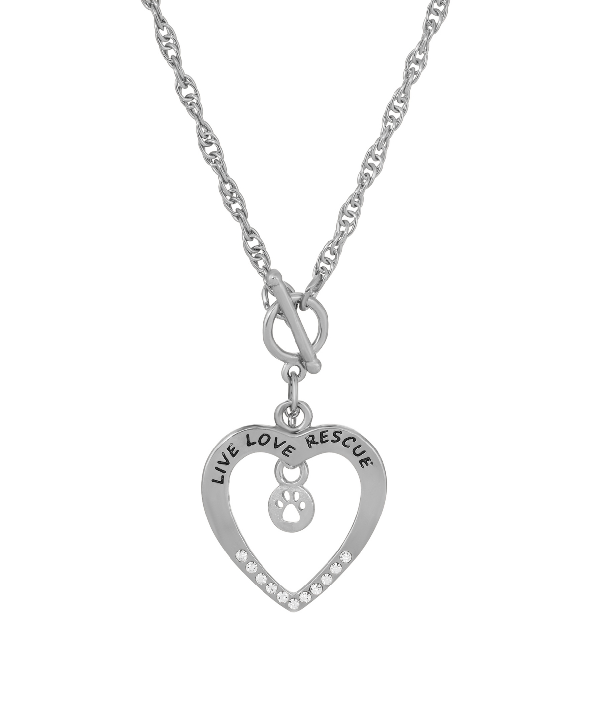 2028 Crystal Live Love Rescue Heart Necklace In Silver