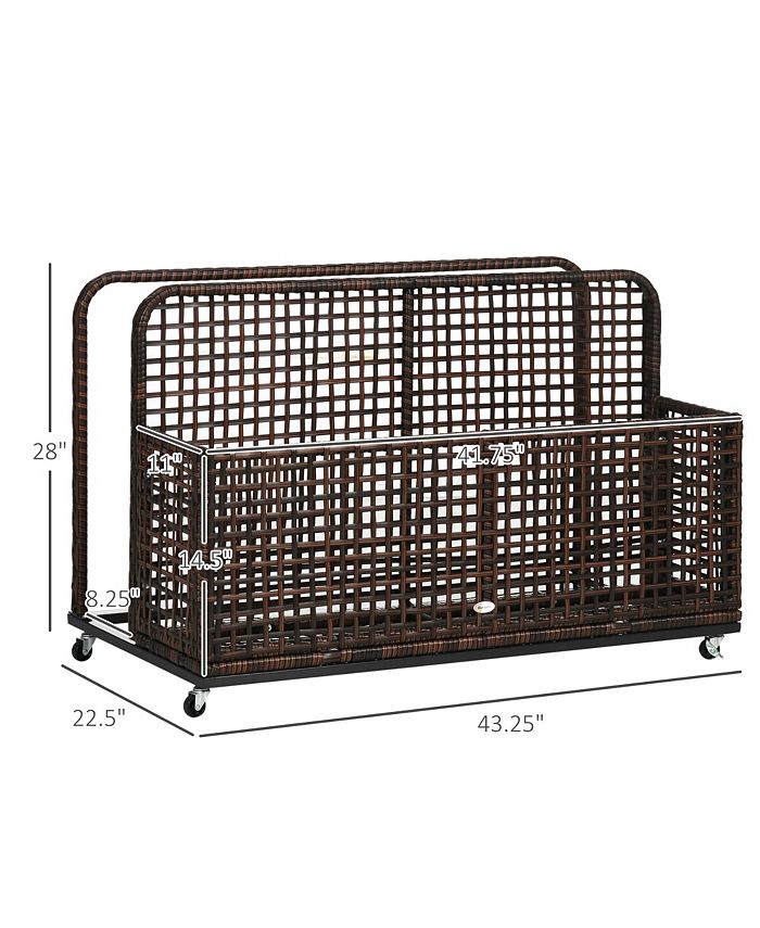 Outsunny Patio Wicker Pool Float Storage with Wheels, Outdoor Rolling PE Rattan Pool Caddy
