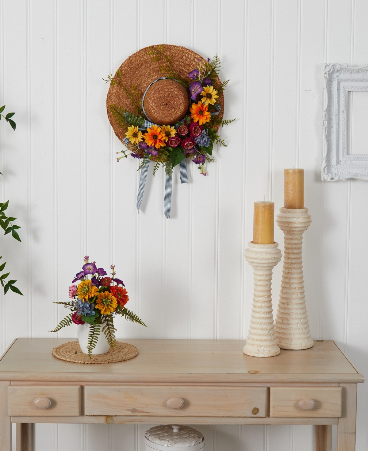 NEARLY NATURAL MIXED FLOWER HAT WREATH 