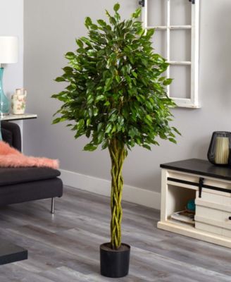 5' Ficus UV-Resistant Indoor/Outdoor Artificial Tree with Woven Trunk