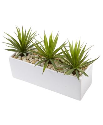 Mini Agave Artificial Plants in Rectangular Ceramic Planter