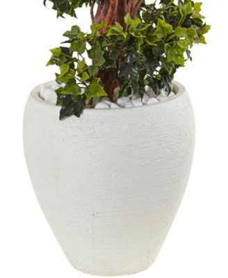 4' English Ivy Topiary UV-Resistant Indoor/Outdoor Artificial Tree in White Oval Planter