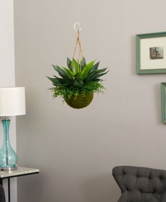 Agave and Maiden Hair Artificial Plant in Hanging Basket (Indoor/Outdoor)