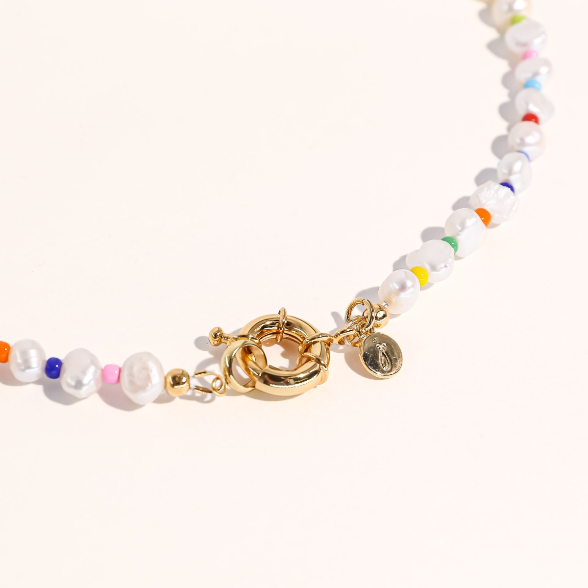 JOEY BABY 18K GOLD PLATED FRESHWATER PEARLS WITH COLORED GLASS BEADS