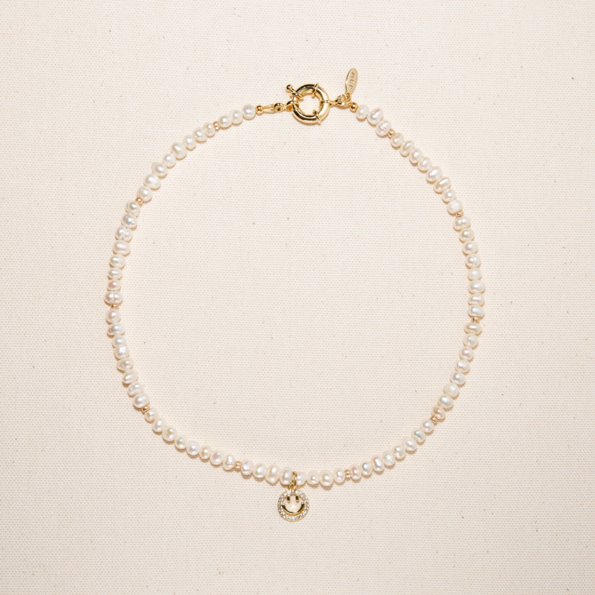 JOEY BABY 18K GOLD PLATED FRESHWATER PEARLS WITH SMILEY FACE CHARM
