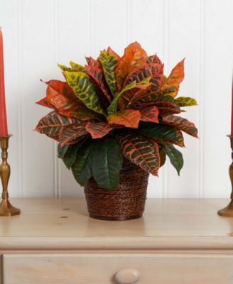 17" Garden Croton Artificial Plant in Basket Real Touch