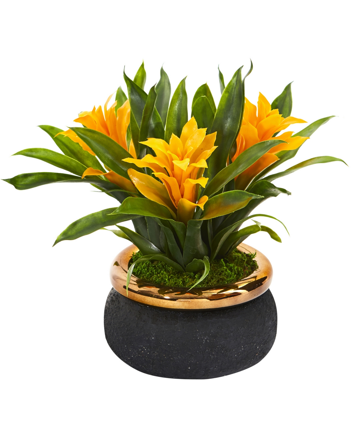 11in. Bromeliad Artificial Plant in Stoneware Planter - Yellow