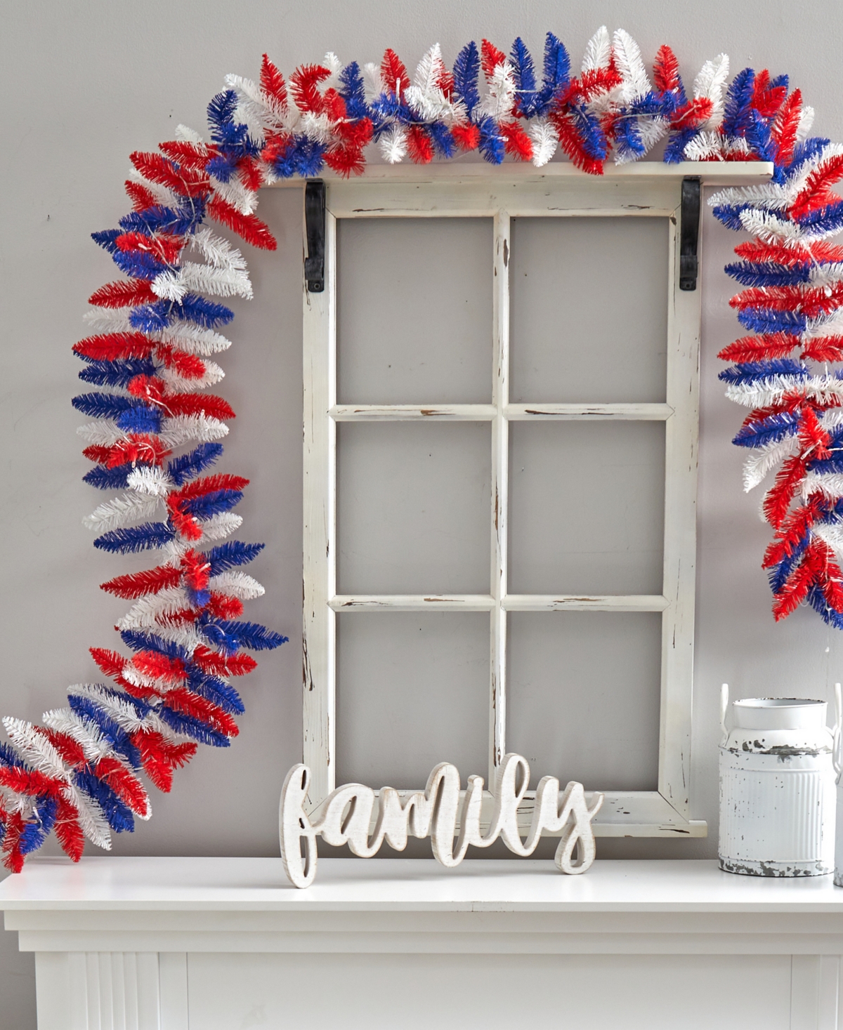 NEARLY NATURAL 9' PATRIOTIC AMERICAN FLAG THEMED ARTIFICIAL GARLAND WITH 50 WARM LED LIGHTS 