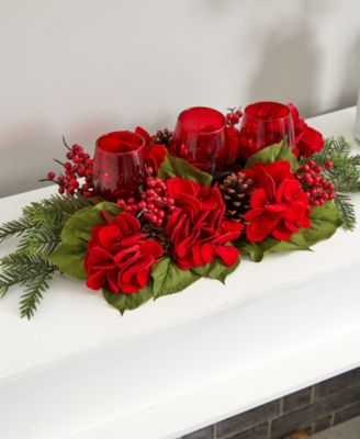 Nearly Natural Triple Hydrangea Red Candelabrum 