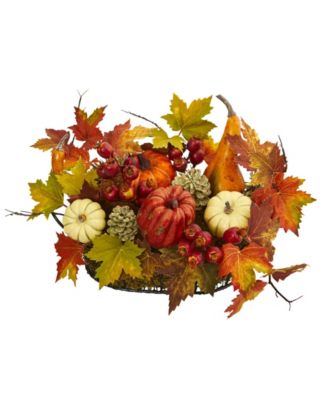 Large Pumpkin, Gourd, Berry and Maple Leaf Artificial Arrangement 
