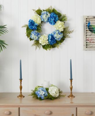 24" Hydrangea Blue & White Wreath