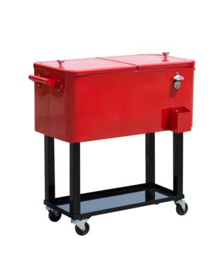 80 QT Rolling Cooling Bins Ice Chest on Wheels Outdoor Stand Up Drink Cooler Cart for Party, Red