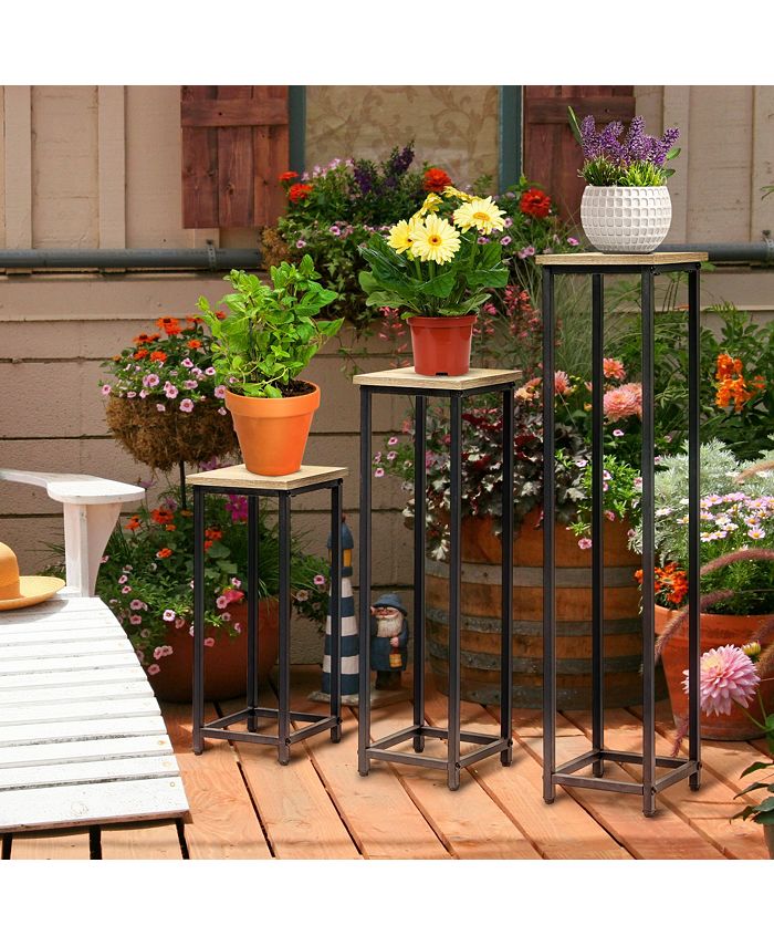 Outsunny Set of 3 Outdoor Plant Stand, Display End Table, Plant Shelf