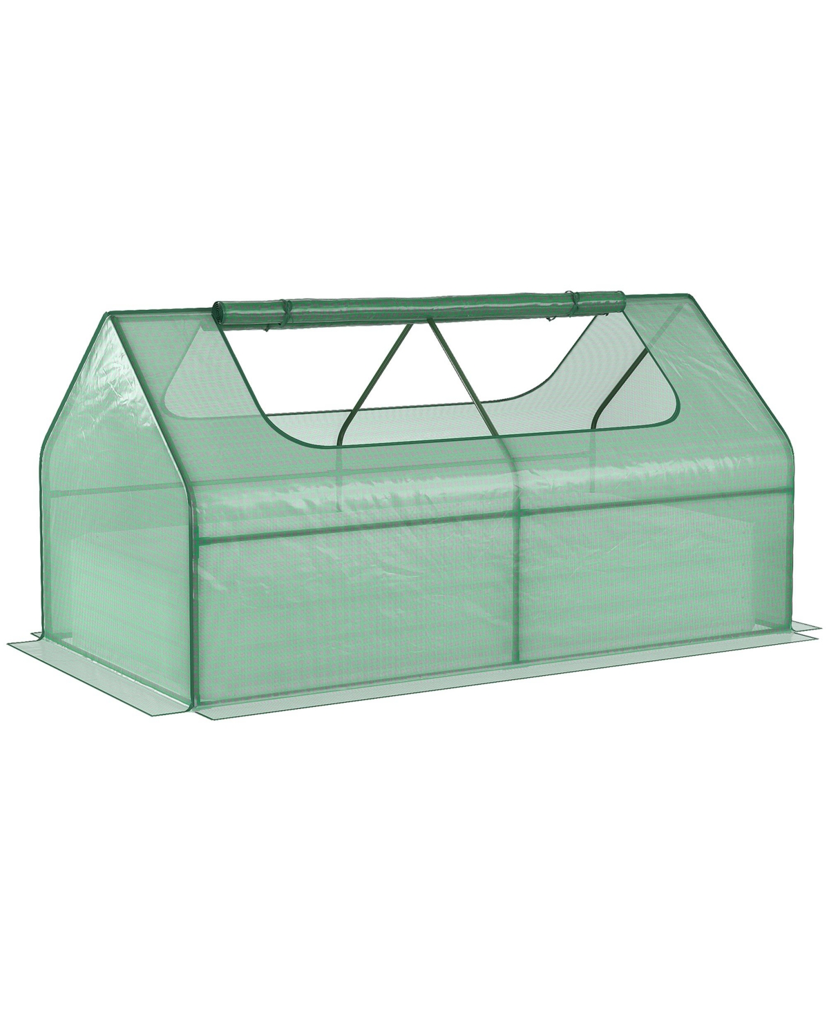 Galvanized Raised Garden Bed with Mini Greenhouse Cover, Outdoor Metal Planter Box with 2 Roll-Up Windows for Growing Flowers, Fruits, Vegeta
