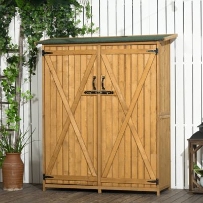 Wooden Garden Storage Shed w/ Asphalt Roof, Shelves &amp; Lock Backyard