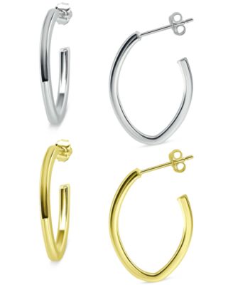 Macy's - 2-Pc. Set Polished Hoop Earrings in Sterling Silver & 18k Gold-Plate, 1"