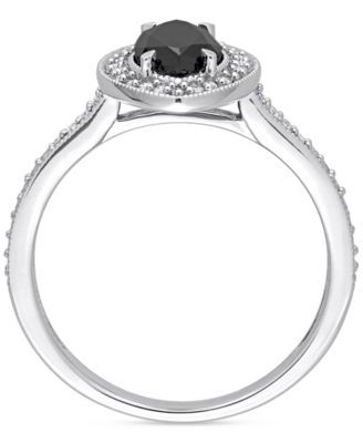 Black Diamond (1 ct. t.w.) & White Diamond (1/4 ct. t.w.) Marquise-Cut Halo Engagement Ring in 14k White Gold