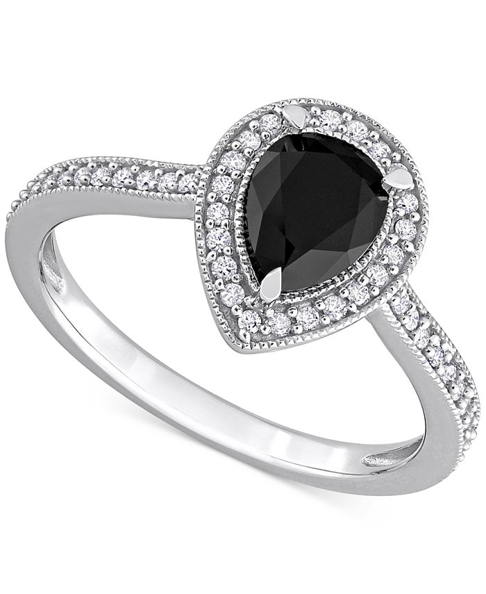 Macy's Black Diamond (1 ct. t.w.) & White Diamond (1/4 ct. t.w.) Pear ...