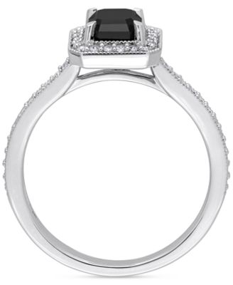 Black Diamond (1 ct. t.w.) & White Diamond (1/4 ct. t.w.) Emerald-Cut Engagement Ring in 14k White Gold