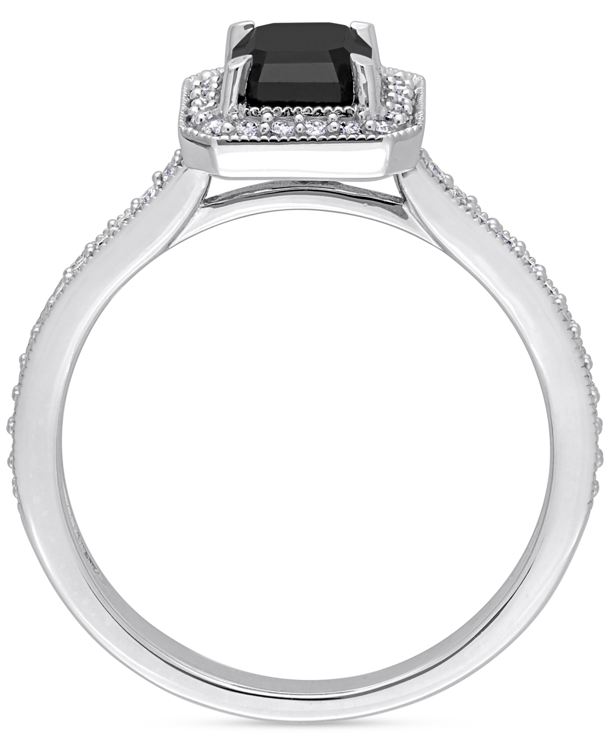 Black Diamond (1 ct. t.w.) & White Diamond (1/4 ct. t.w.) Emerald-Cut Engagement Ring in 14k- White Gold