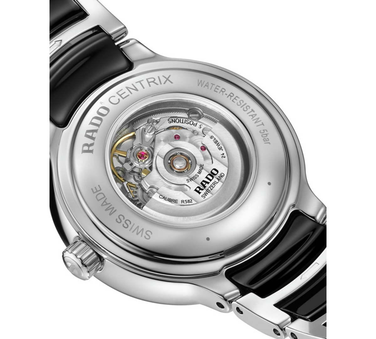 Rado Women's Swiss Automatic Centrix Diamond (1/20 Ct. T.w.) Black High-tech Ceramic & Stainless Steel Br In Black