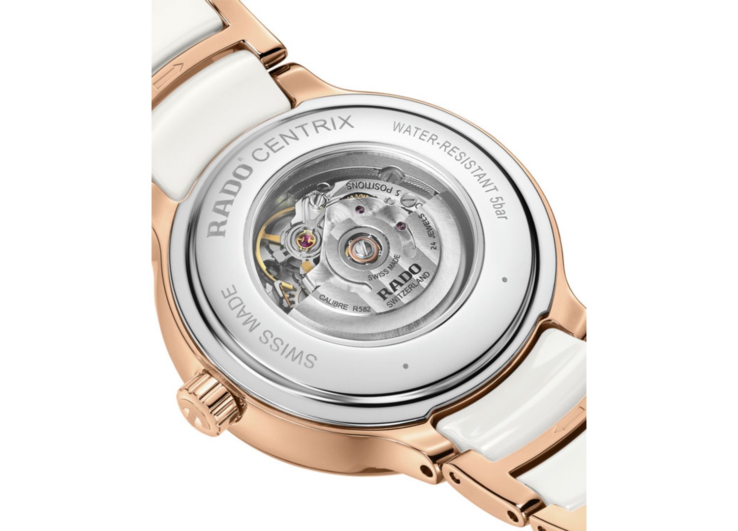 Women's Swiss Automatic Centrix Diamond (1/20 ct. t.w.) White High-Tech Ceramic & Rose Gold PVD Stainless Steel Bracelet Watch 31mm
