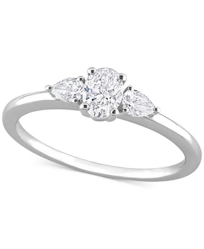 Macy's Diamond Oval- & Pear-Cut Three Stone Engagement Ring (1/2 ct. t ...