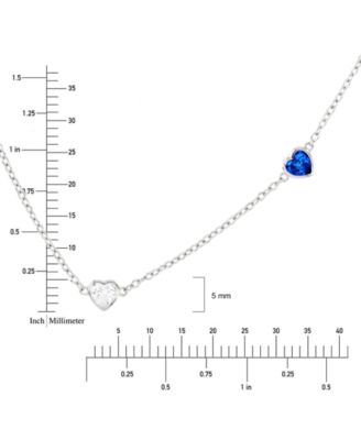 Cubic Zirconia Heart Station Collar Necklace in Sterling Silver, 16" + 2" extender
