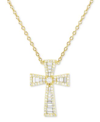 Macy's - Cubic Zirconia Baguette & Round Cross 18" Pendant Necklace