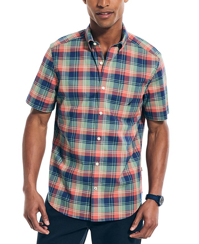 Nautica Men's Classic Fit Short Sleeve Plaid Button-Front Shirt - Macy's