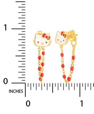 Enamel & Bead Chain Hello Kitty Front to Back Drop Earrings in 18k Gold-Plated Sterling Silver