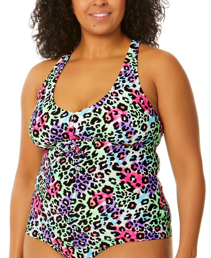 Salt + Cove Trendy Plus Size Leopard Love CinchFront XBack Tankini